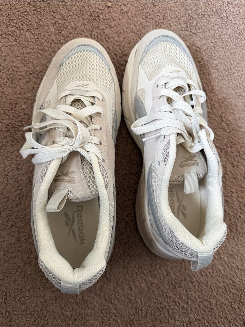 Reebok Women's Off-White and Light Gray Mesh Trainer Sneakers